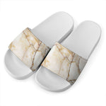 Brown Marble Print White Slide Sandals
