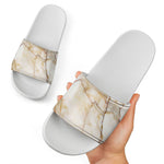 Brown Marble Print White Slide Sandals