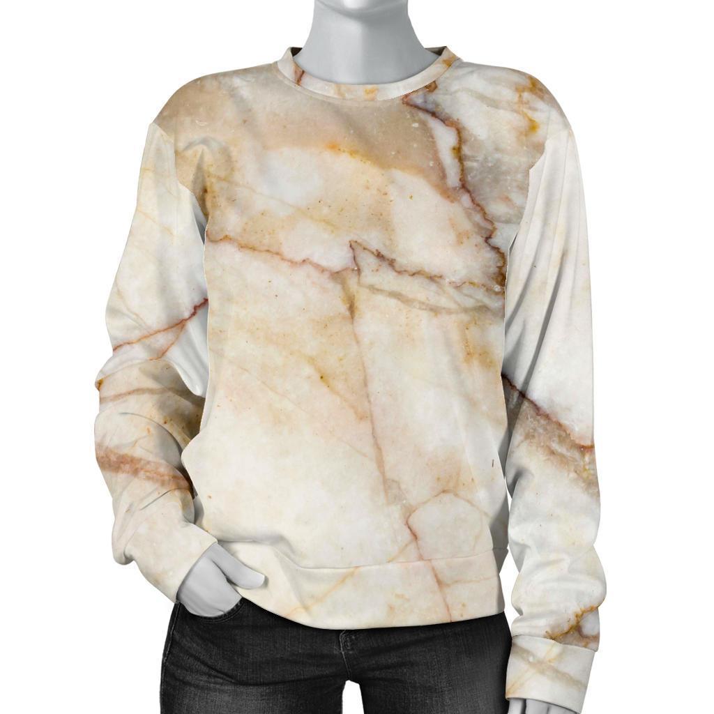 Brown Marble Print Women's Crewneck Sweatshirt GearFrost