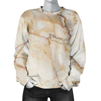 Brown Marble Print Women's Crewneck Sweatshirt GearFrost