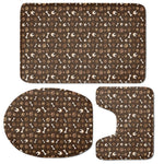 Brown Paw And Bone Pattern Print 3 Piece Bath Mat Set