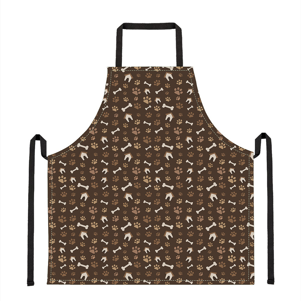 Brown Paw And Bone Pattern Print Apron