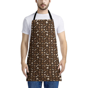 Brown Paw And Bone Pattern Print Apron