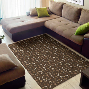 Brown Paw And Bone Pattern Print Area Rug