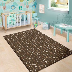 Brown Paw And Bone Pattern Print Area Rug