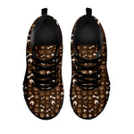 Brown Paw And Bone Pattern Print Black Sneakers