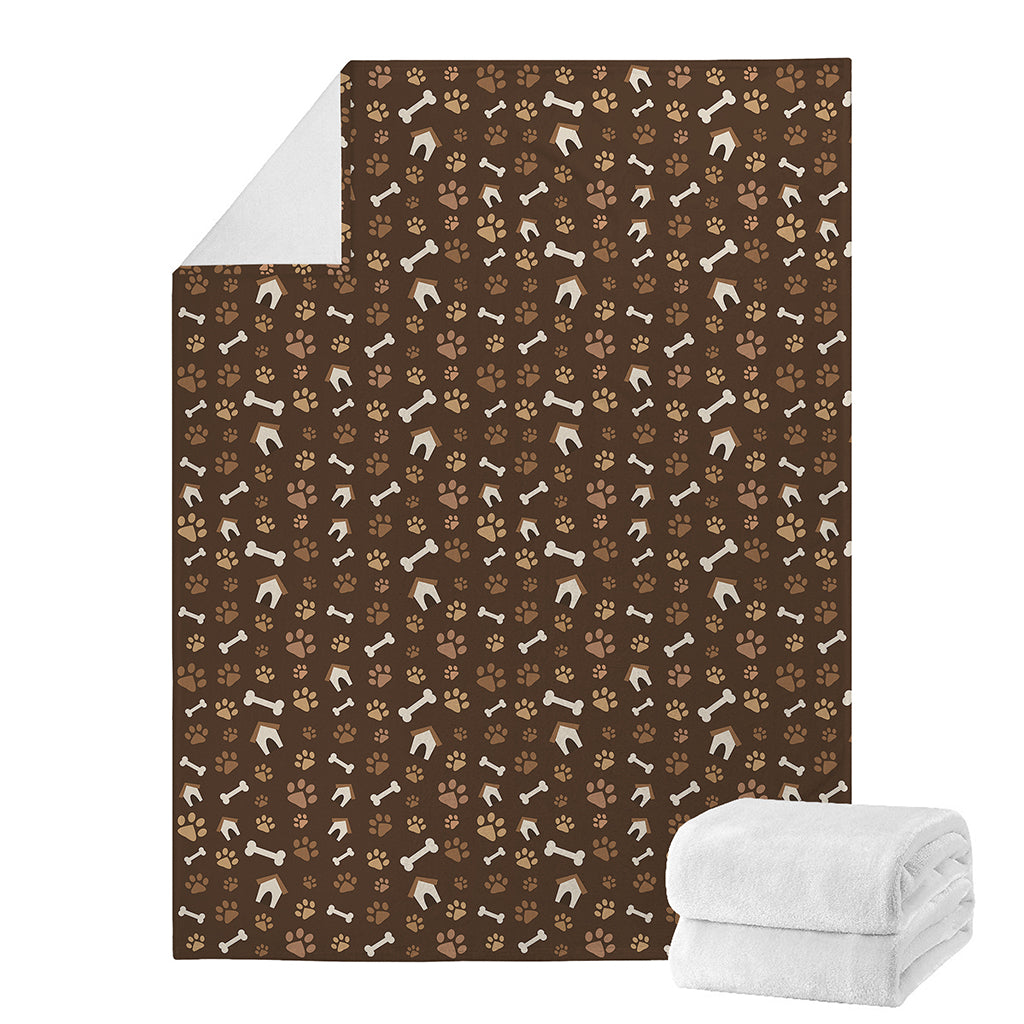 Brown Paw And Bone Pattern Print Blanket