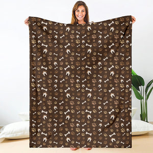 Brown Paw And Bone Pattern Print Blanket