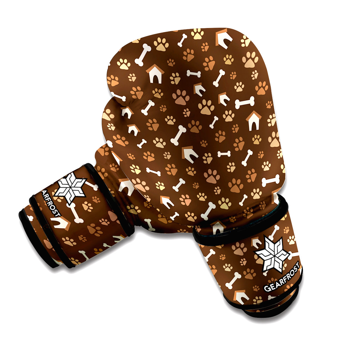 Brown Paw And Bone Pattern Print Boxing Gloves