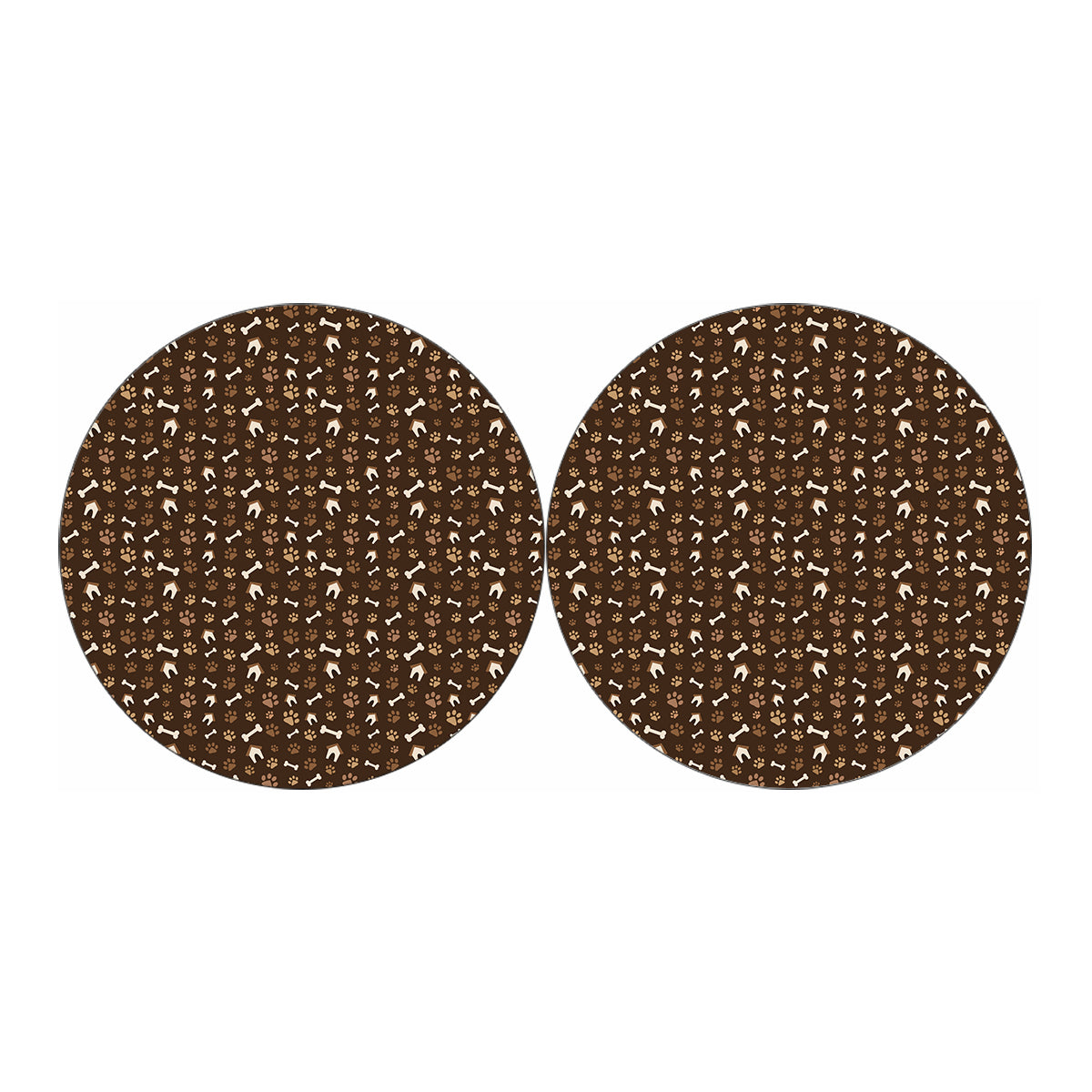Brown Paw And Bone Pattern Print Car Coasters