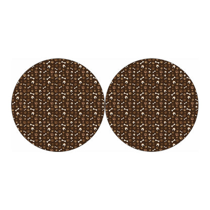 Brown Paw And Bone Pattern Print Car Coasters