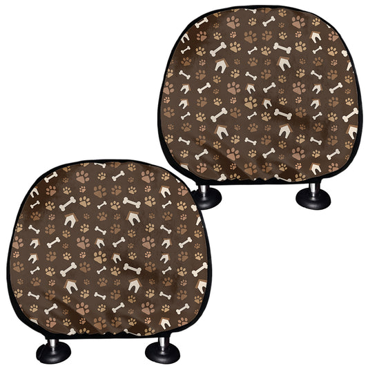 Brown Paw And Bone Pattern Print Car Headrest Covers