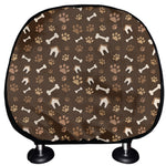 Brown Paw And Bone Pattern Print Car Headrest Covers