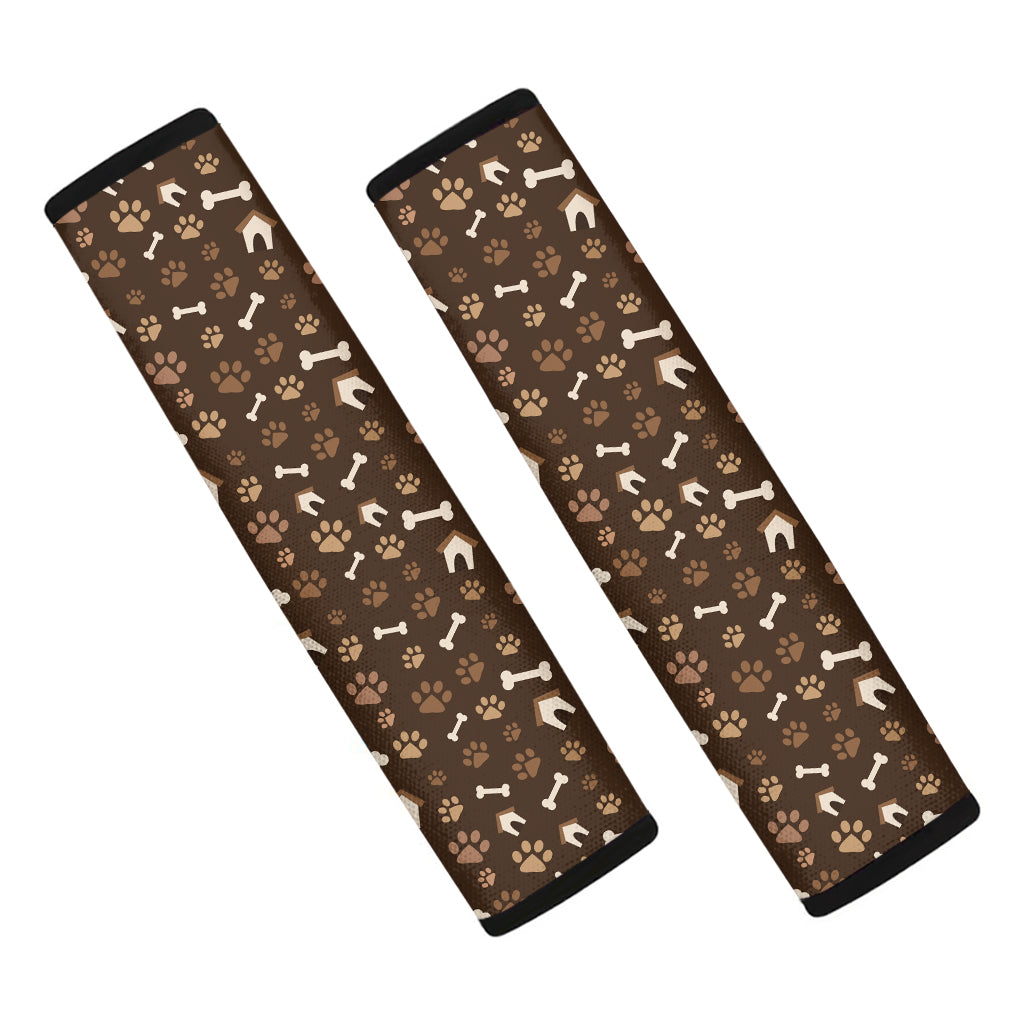 Brown Paw And Bone Pattern Print Car Seat Belt Covers