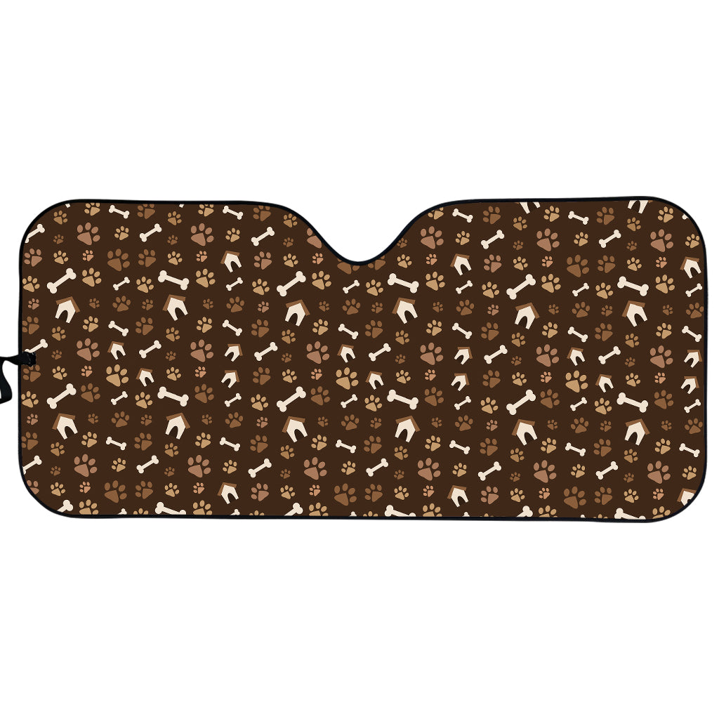 Brown Paw And Bone Pattern Print Car Sun Shade