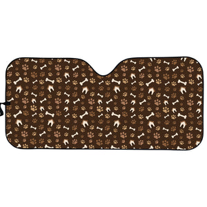 Brown Paw And Bone Pattern Print Car Sun Shade