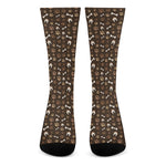 Brown Paw And Bone Pattern Print Crew Socks