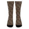 Brown Paw And Bone Pattern Print Crew Socks