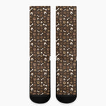 Brown Paw And Bone Pattern Print Crew Socks