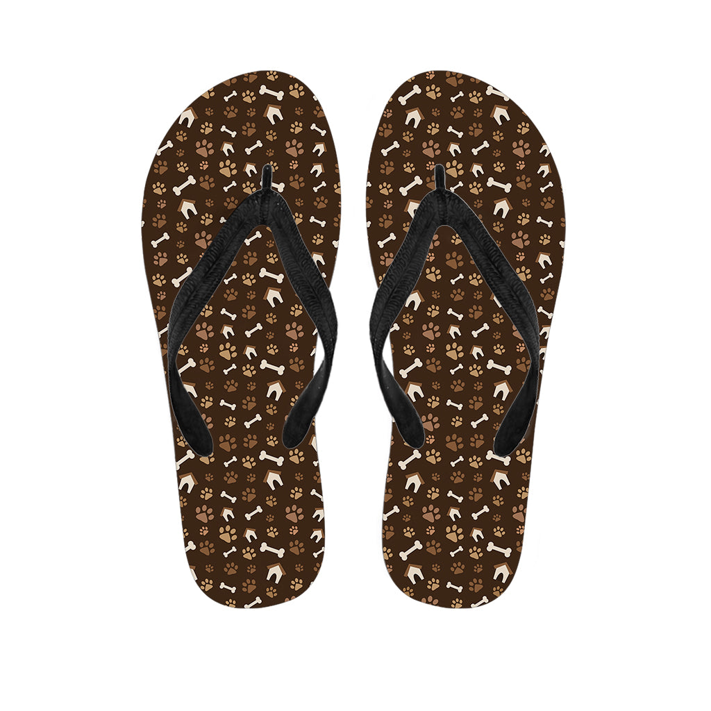 Brown Paw And Bone Pattern Print Flip Flops