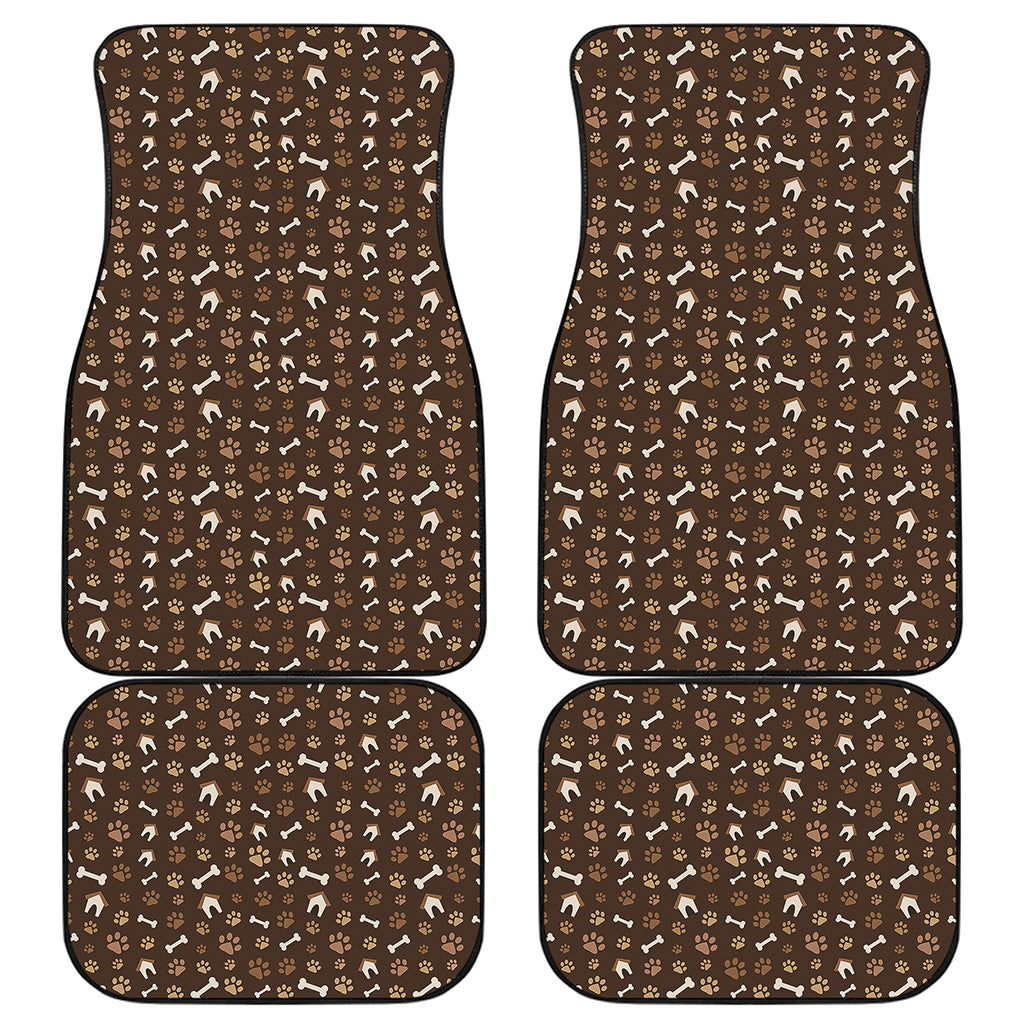 Brown Paw And Bone Pattern Print Front and Back Car Floor Mats