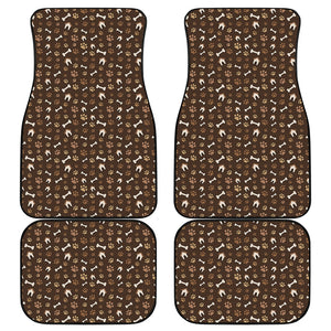 Brown Paw And Bone Pattern Print Front and Back Car Floor Mats