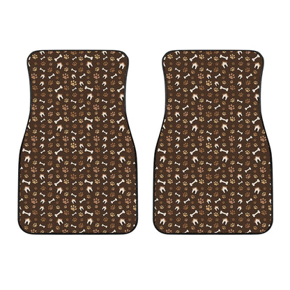 Brown Paw And Bone Pattern Print Front Car Floor Mats
