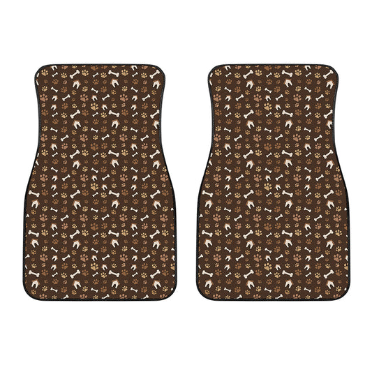 Brown Paw And Bone Pattern Print Front Car Floor Mats