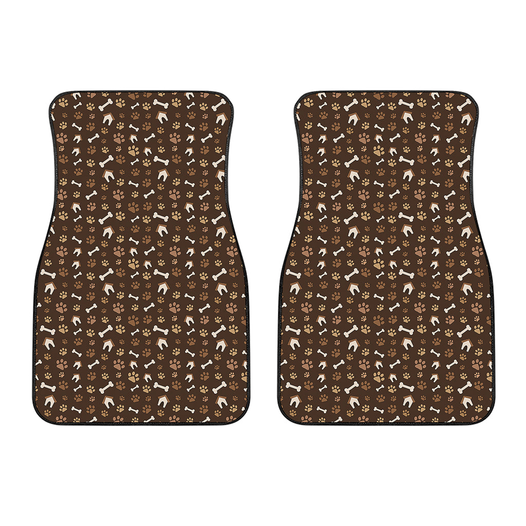 Brown Paw And Bone Pattern Print Front Car Floor Mats