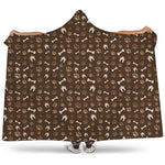 Brown Paw And Bone Pattern Print Hooded Blanket