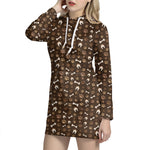 Brown Paw And Bone Pattern Print Hoodie Dress