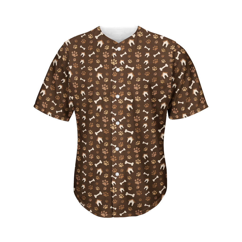 Brown Paw And Bone Pattern Print Men's Baseball Jersey