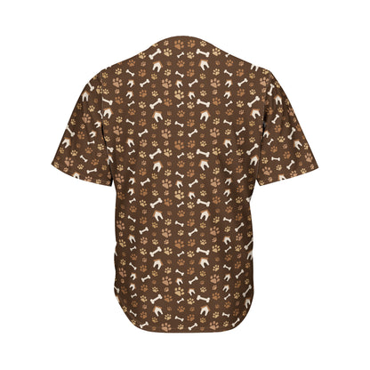 Brown Paw And Bone Pattern Print Men's Baseball Jersey