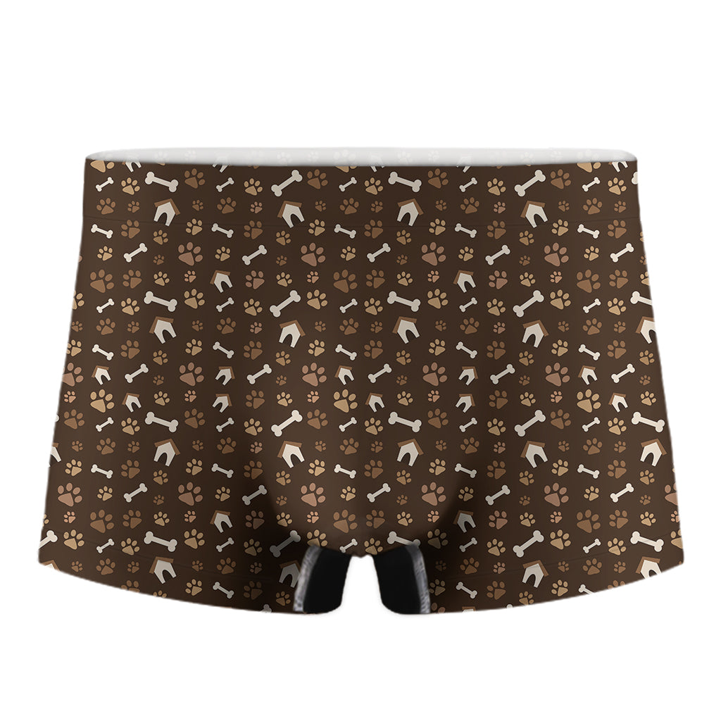 Brown Paw And Bone Pattern Print Men's Boxer Briefs