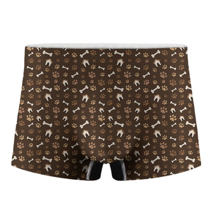 Brown Paw And Bone Pattern Print Men's Boxer Briefs