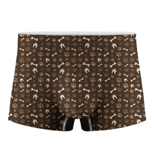 Brown Paw And Bone Pattern Print Men's Boxer Briefs