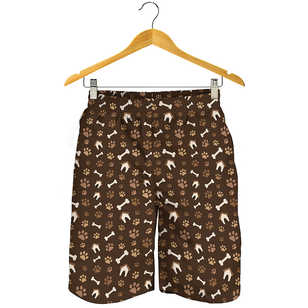 Brown Paw And Bone Pattern Print Men's Shorts