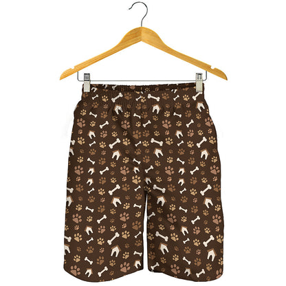 Brown Paw And Bone Pattern Print Men's Shorts