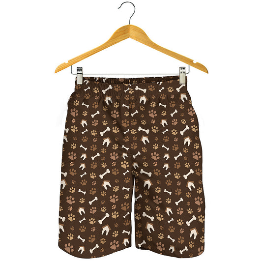 Brown Paw And Bone Pattern Print Men's Shorts