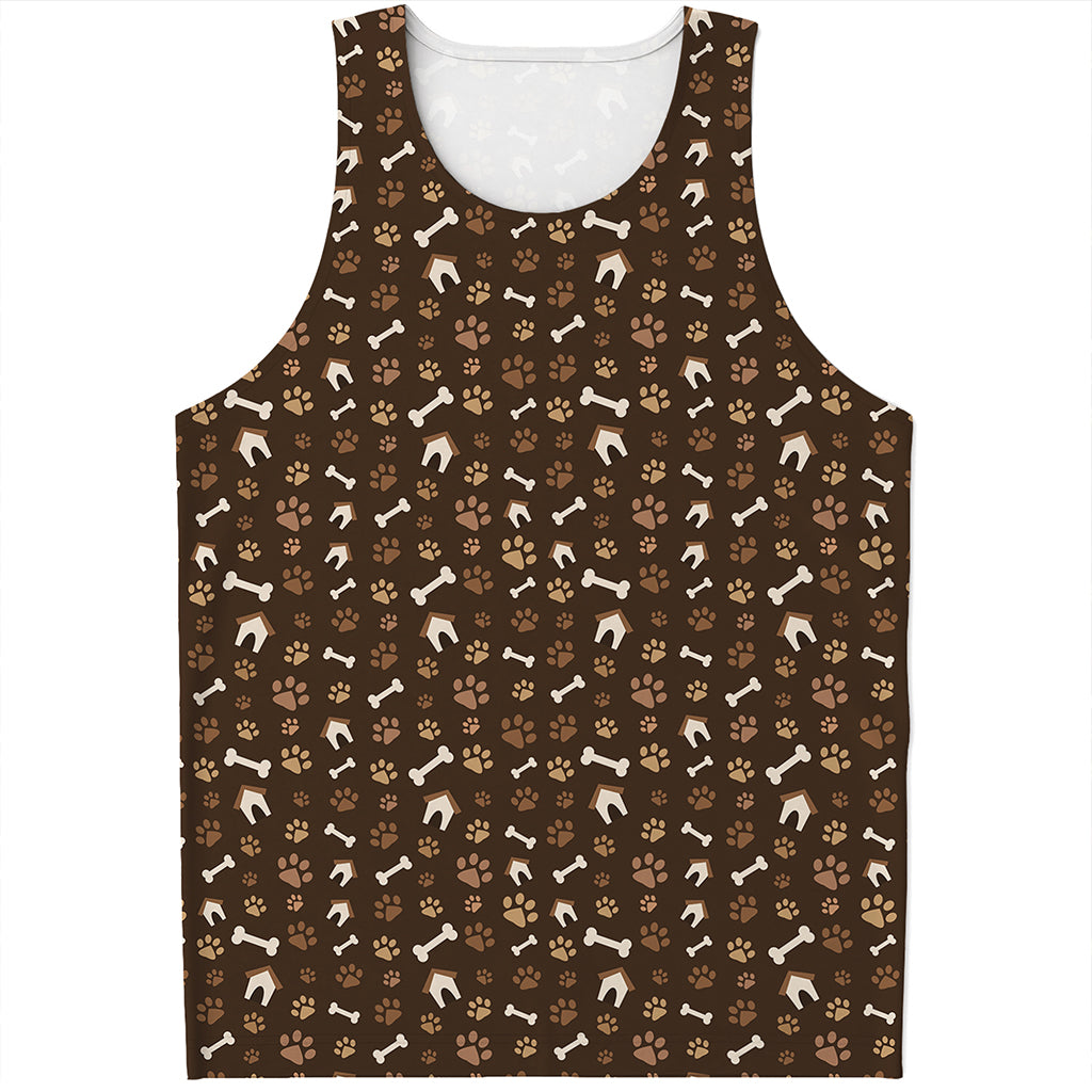 Brown Paw And Bone Pattern Print Men's Tank Top