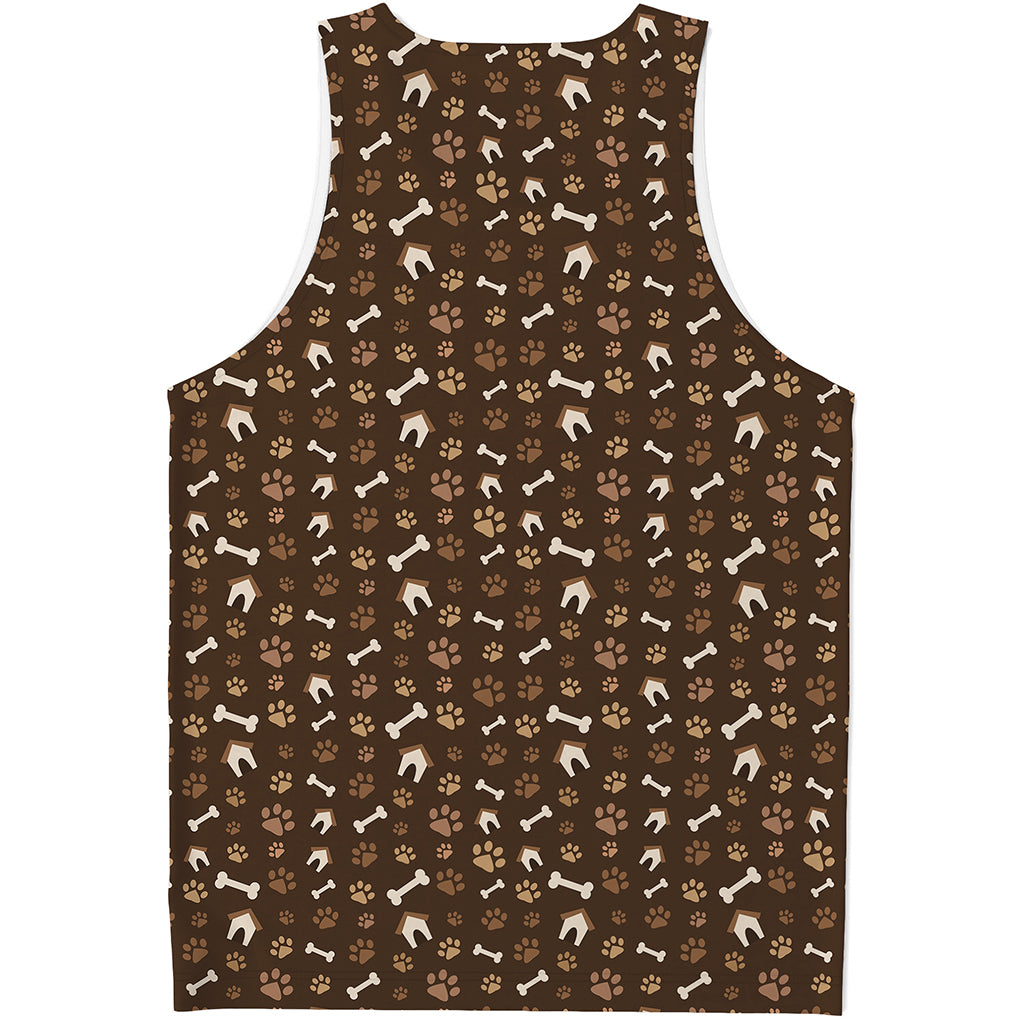 Brown Paw And Bone Pattern Print Men's Tank Top