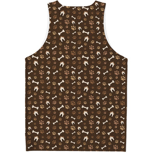 Brown Paw And Bone Pattern Print Men's Tank Top