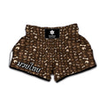 Brown Paw And Bone Pattern Print Muay Thai Boxing Shorts