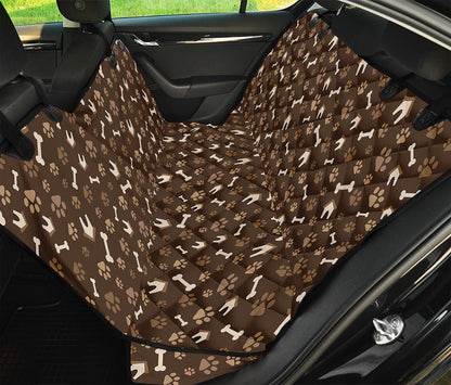 Brown Paw And Bone Pattern Print Pet Car Back Seat Cover