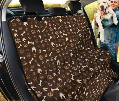 Brown Paw And Bone Pattern Print Pet Car Back Seat Cover