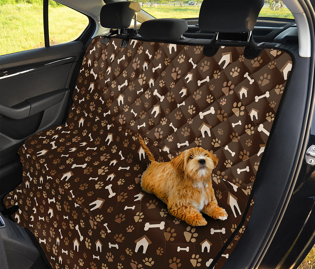 Brown Paw And Bone Pattern Print Pet Car Back Seat Cover