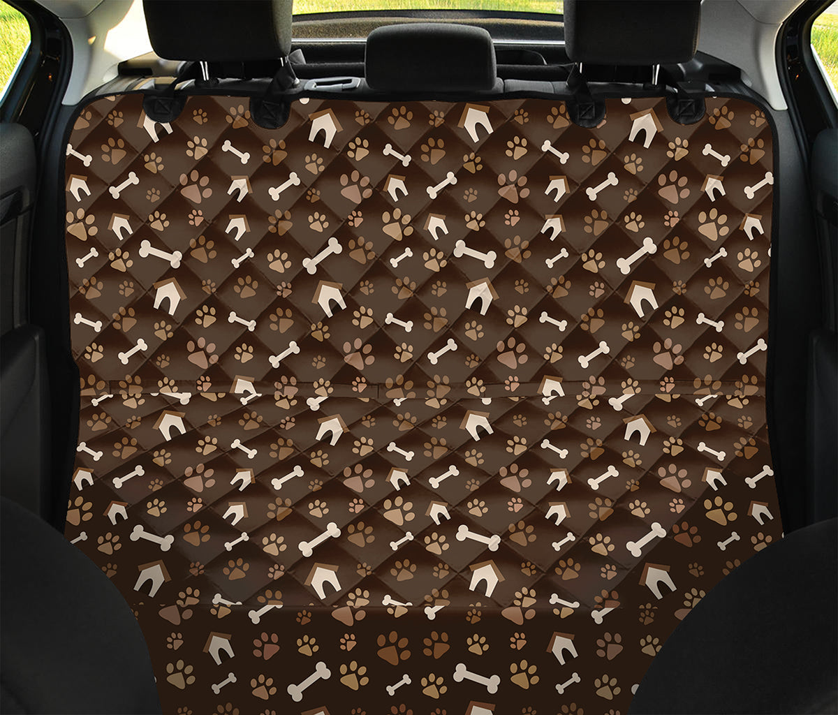 Brown Paw And Bone Pattern Print Pet Car Back Seat Cover