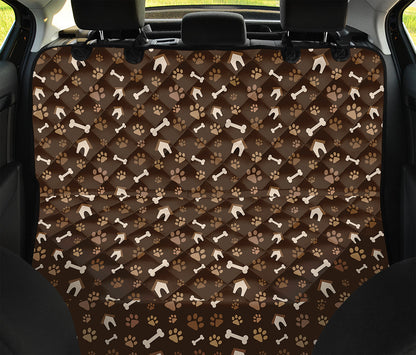 Brown Paw And Bone Pattern Print Pet Car Back Seat Cover