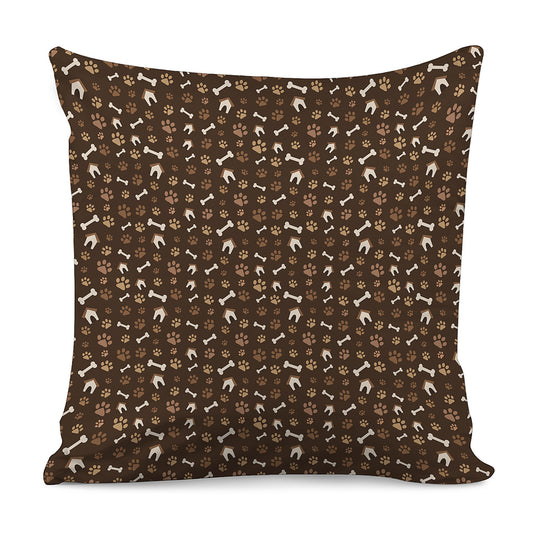 Brown Paw And Bone Pattern Print Pillow Cover