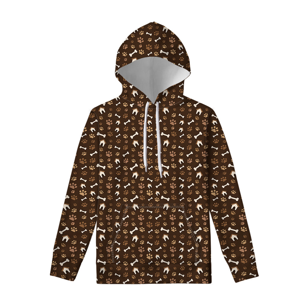 Brown Paw And Bone Pattern Print Pullover Hoodie
